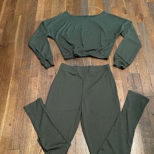 Army green or black two piece set.